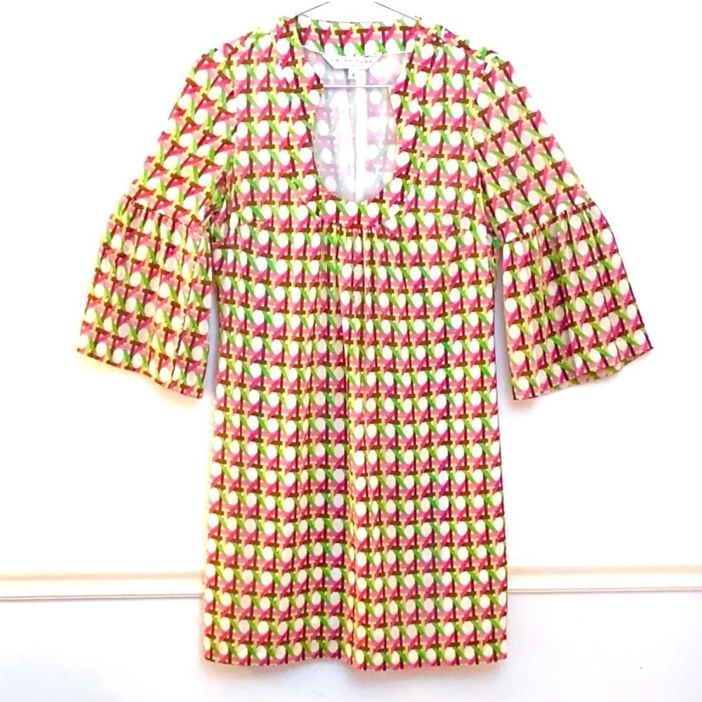 TRINA TURK Shift Dress Bell Sleeve, multi color